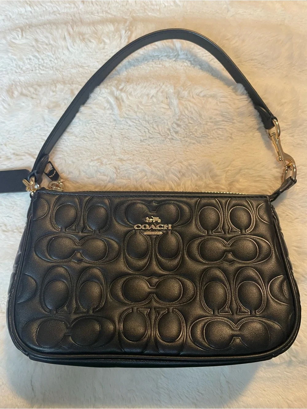 Coach Nolita 19 Black Quilted Signature Leather Shoulder Bag with Gold Hardware